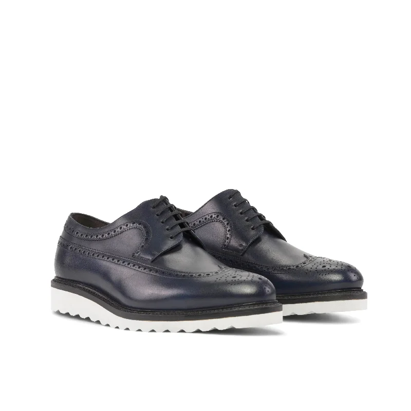 DapperFam Zephyr in Navy Men's Italian Leather Longwing Blucher