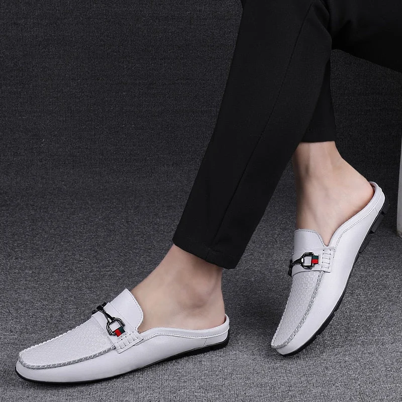 Men's Summer Breathable Genuine Leather Slip-On Type Casual Half Shoes