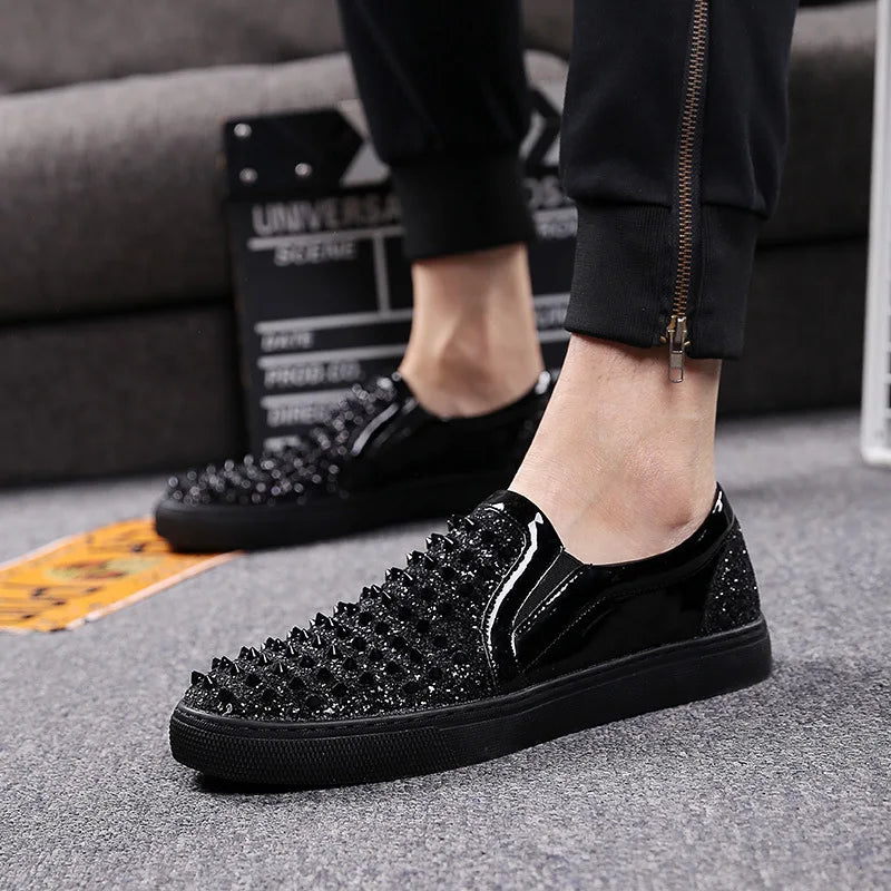 Men's Luxury Diamond Rhinestones Decor Slip-on Casual Shoes