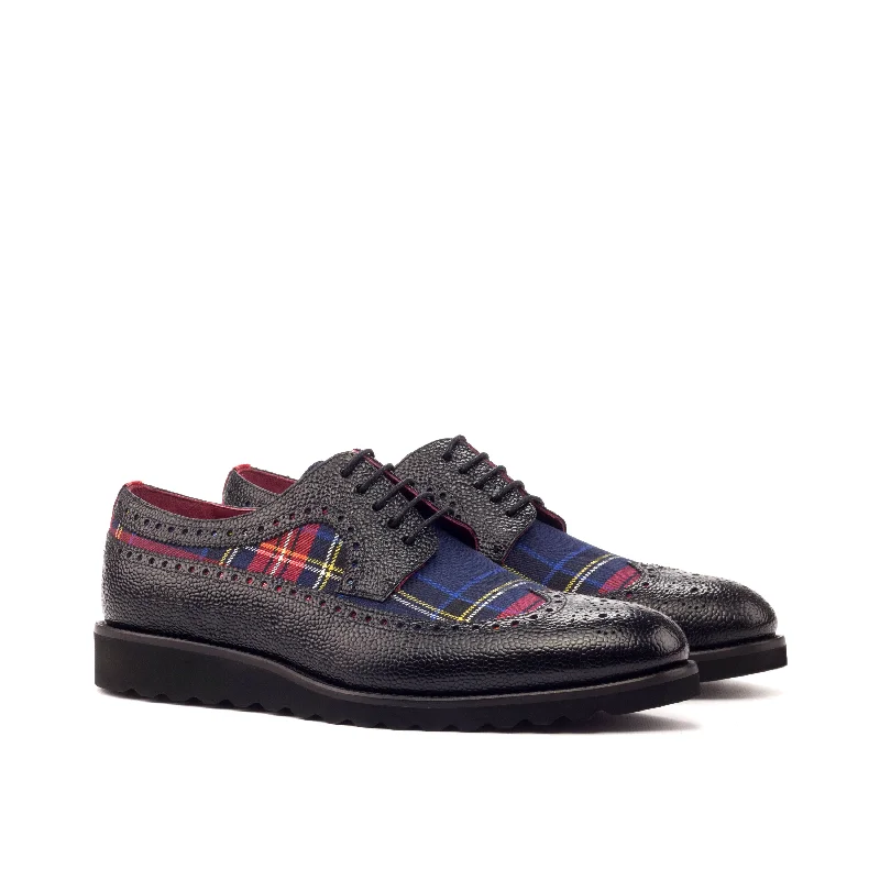 DapperFam Zephyr in Tartan / Red / Black Men's Sartorial & Italian Patent & Grain Leather Longwing Blucher