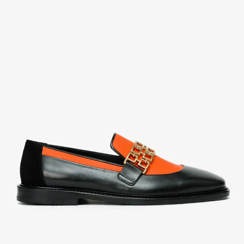 The Gemena Black & Orange Leather Bit Dress Loafer Men Shoe