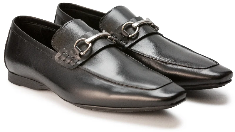 Luciana 7651 Black Calfskin Leather Bit Loafer