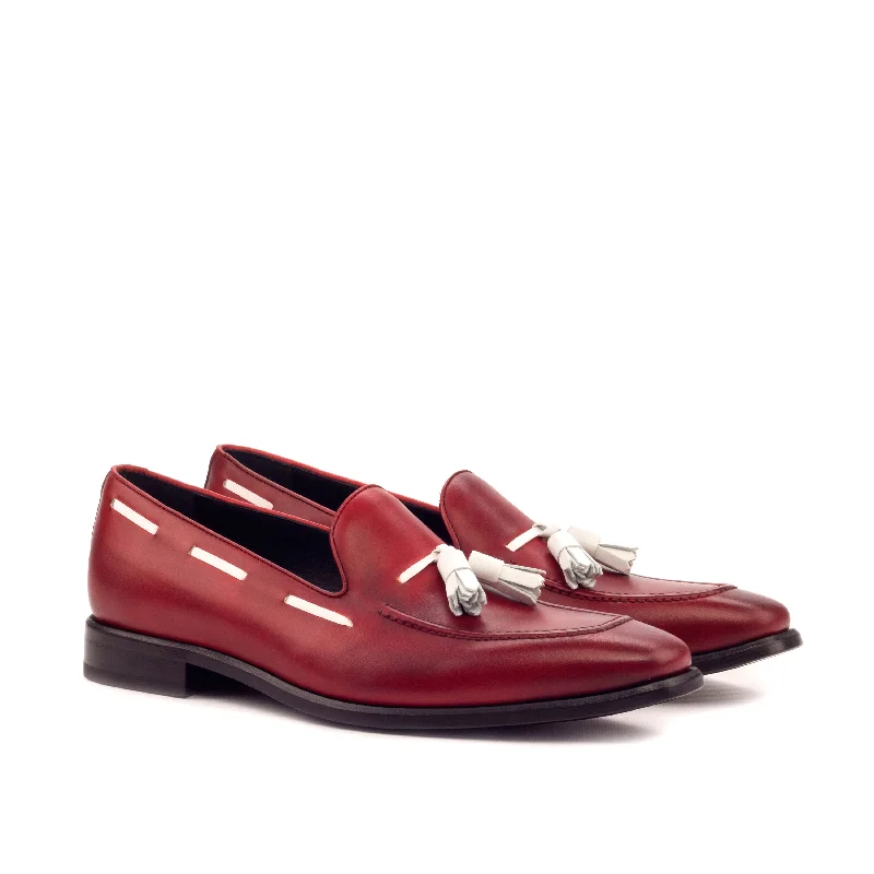 DapperFam Luciano in Red / White Men's Italian Leather Loafer