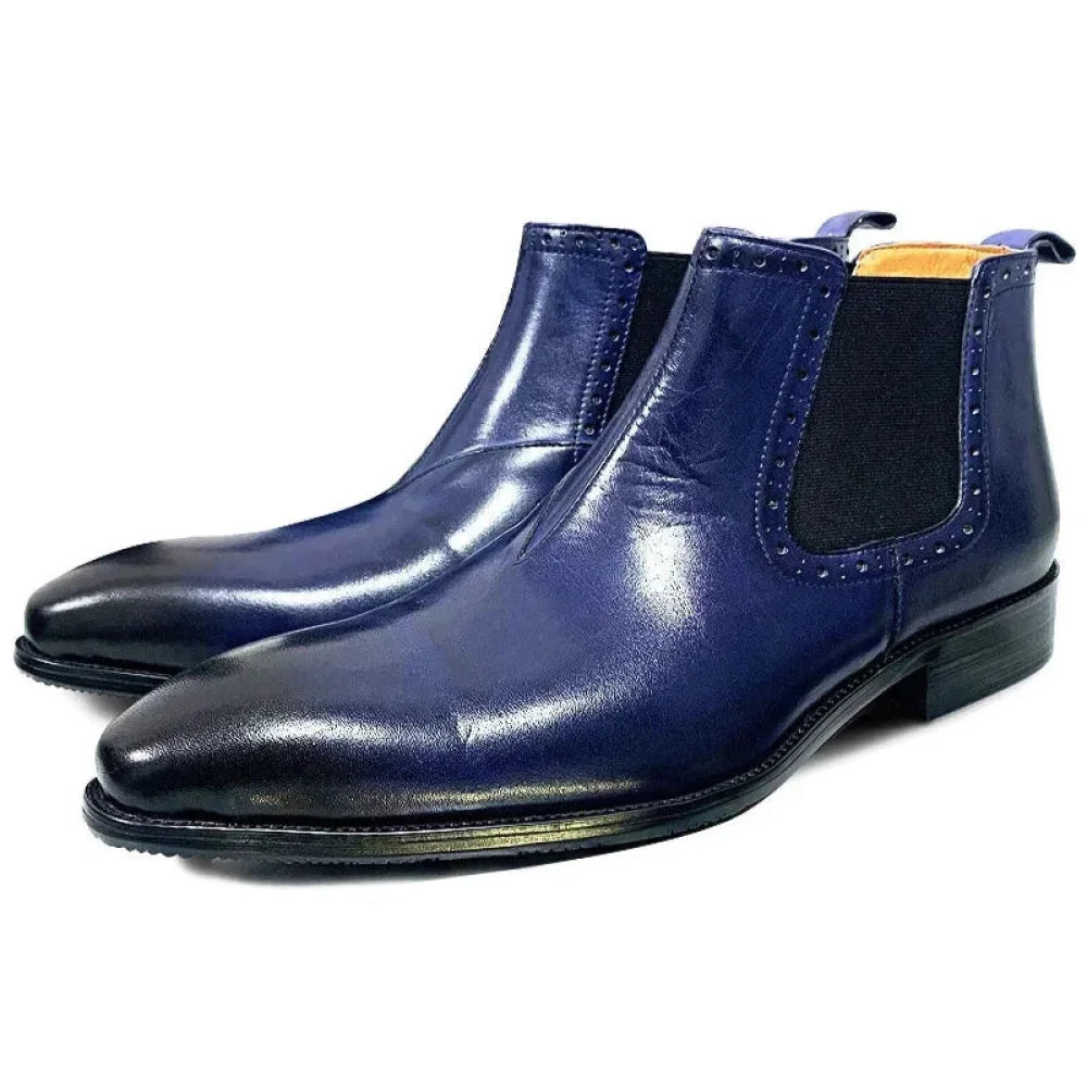 Men's Luxury Business Style Cow Leather Slip-On Chelsea Ankle Boots