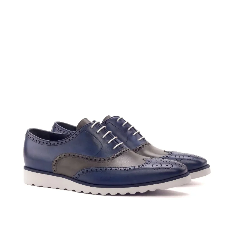 DapperFam Aeron in Navy / Grey Men's Italian Leather Full Brogue