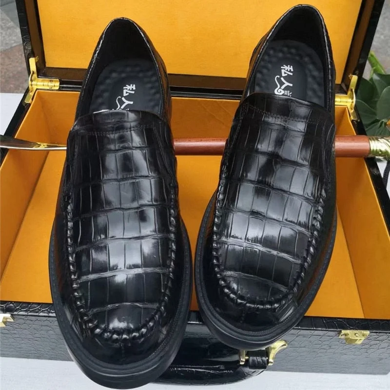 Men's Autumn Casual Genuine Real Alligator Leather Slip-on Shoes