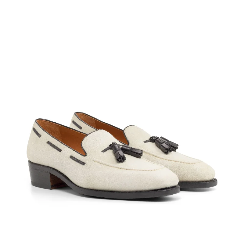 DapperFam Luciano in Ivory / Black Men's Italian Leather & Italian Suede Loafer