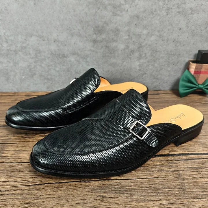 Men's Luxury Genuine Leather Slip-On Buckle Strap Casual Half Shoes