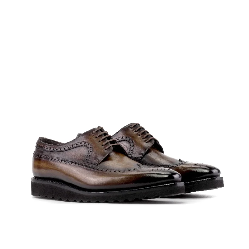 DapperFam Zephyr in Brown Men's Hand-Painted Patina Longwing Blucher