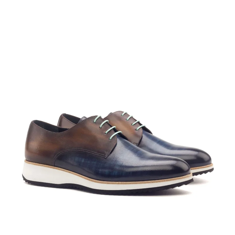 DapperFam Vero in Denim / Cognac Men's Hand-Painted Patina Derby