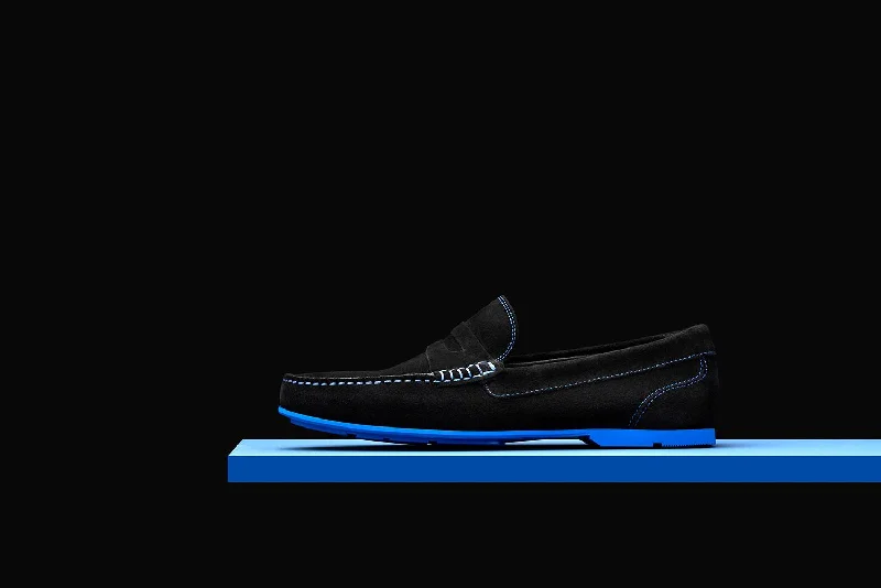 Mens Black & Blue Suede Driving Loafers