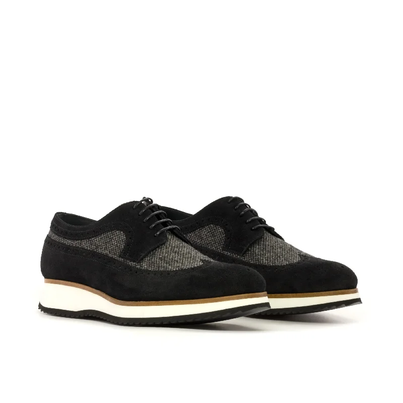 DapperFam Zephyr in Black / Nailhead Men's Sartorial & Lux Suede Longwing Blucher