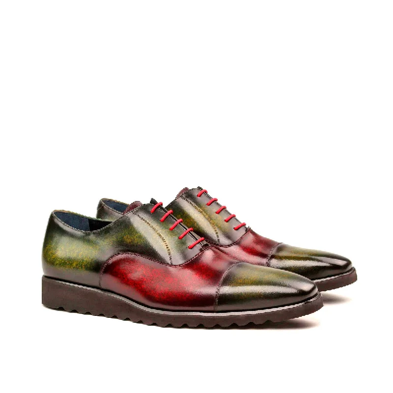 DapperFam Rafael in Khaki / Burgundy Men's Hand-Painted Patina Oxford