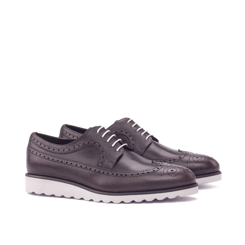 DapperFam Zephyr in Dark Brown Men's Italian Leather & Italian Pebble Grain Leather Longwing Blucher