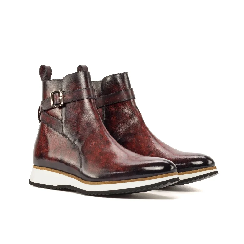 DapperFam Rohan in Burgundy Men's Hand-Painted Patina Jodhpur Boot