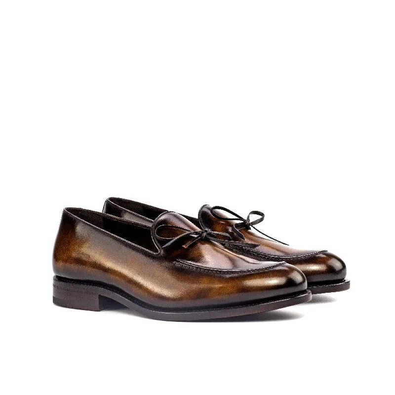 DapperFam Luciano in Tobacco Men's Hand-Painted Patina Loafer