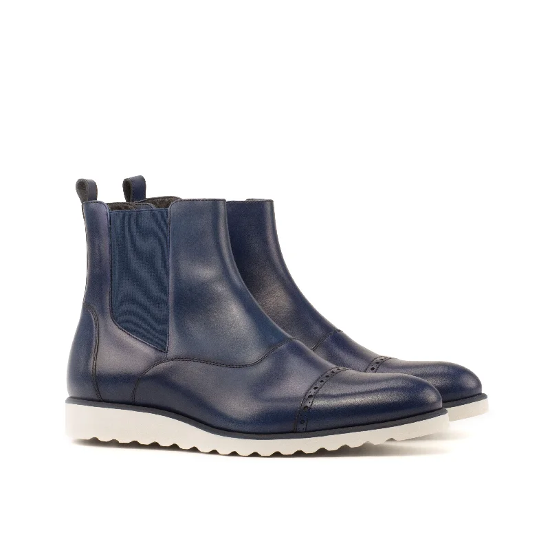 DapperFam Vesuvio in Navy Men's Italian Leather Chelsea Multi Boot