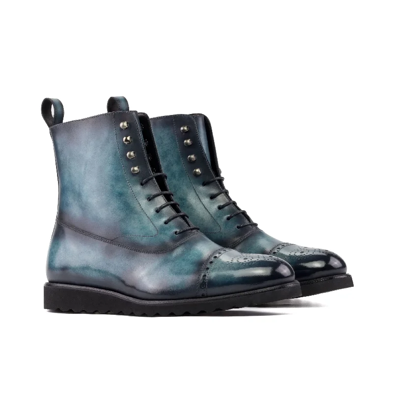 DapperFam Vittorio in Turquoise Men's Hand-Painted Patina Balmoral Boot