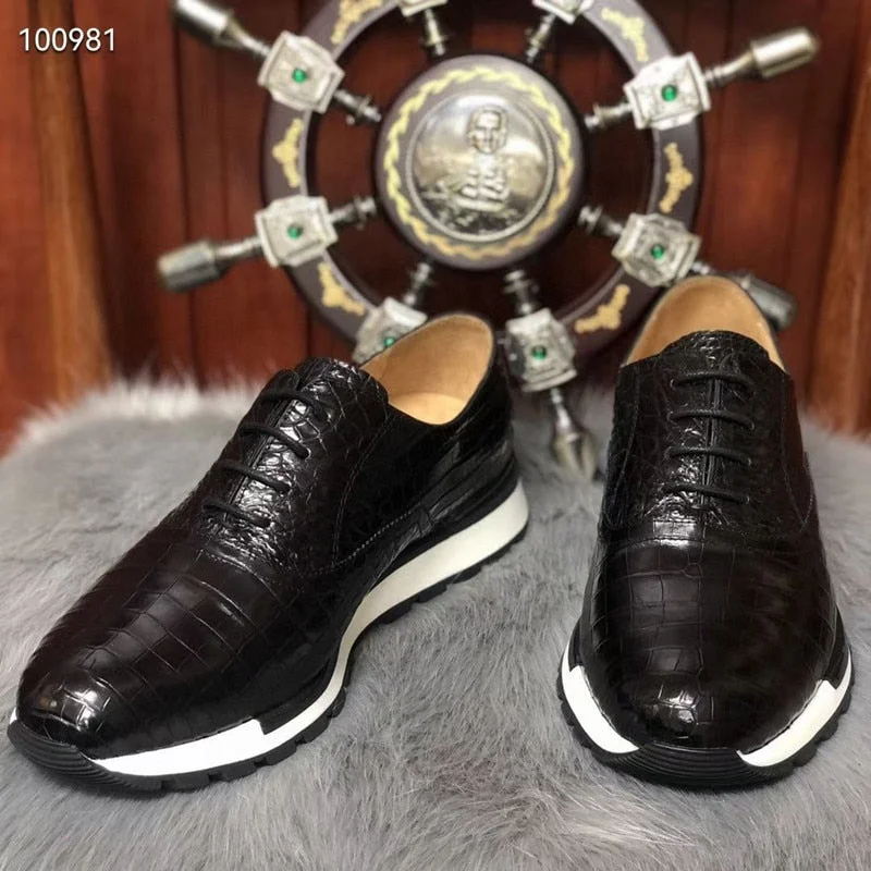 Men's Authentic Exotic Crocodile Skin Lace-up Casual Derby Shoes