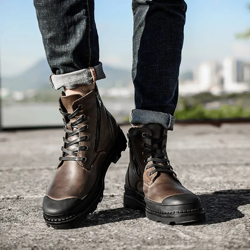 Men's Retro Casual Winter Super Warm Genuine Leather Ankle Snow Boots