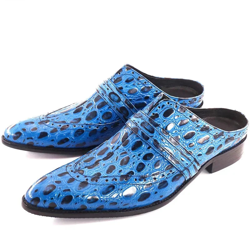 Luxury Leather Blue Slip-on Lizard Print Casual Half Shoes for Men