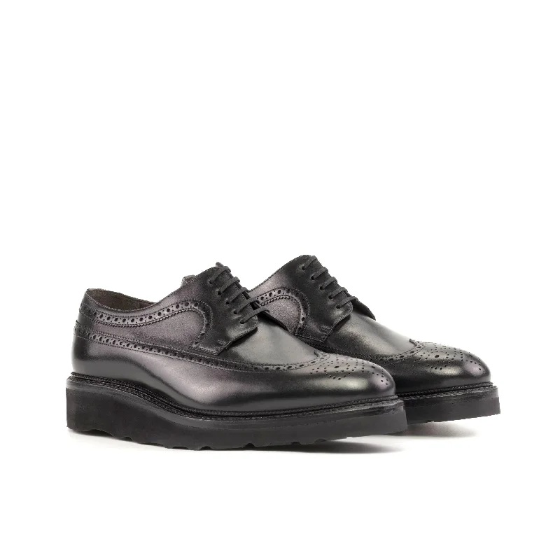 DapperFam Zephyr in Black Men's Italian Leather Longwing Blucher