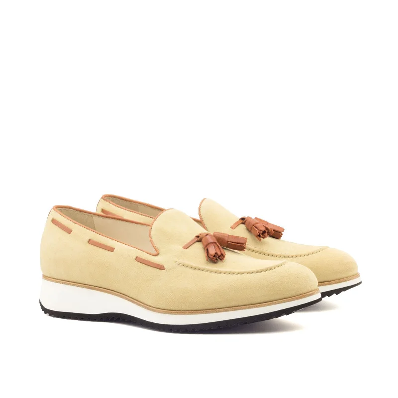 DapperFam Luciano in Sand / Cognac Men's Lux Suede & Italian Leather Loafer