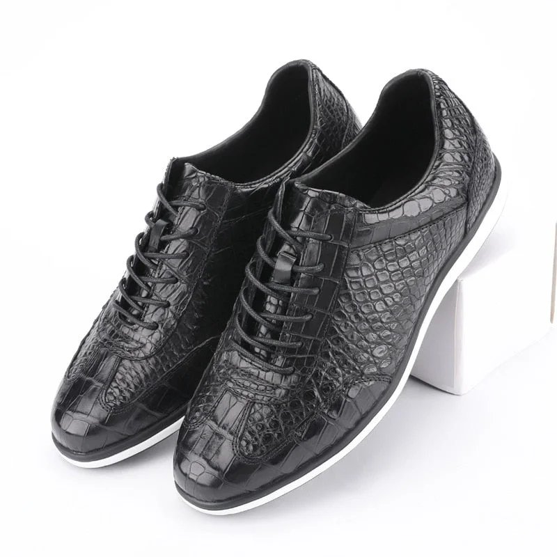 Men's Genuine Leather Authentic Crocodile Skin Casual Soft Rubble Flats