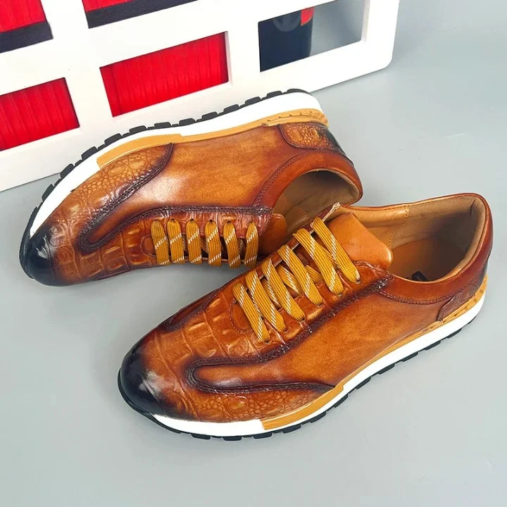 Luxury Solid Pattern Genuine Cow Leather Lace-up Casual Shoes for Men