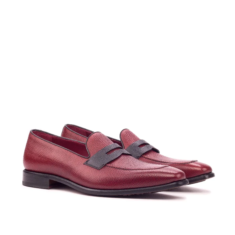 DapperFam Luciano in Red / Black Men's Italian Pebble Grain Leather & Italian Leather Loafer