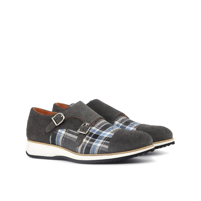 DapperFam Monaco in Plaid / Grey Men's Sartorial & Lux Suede Double Monk