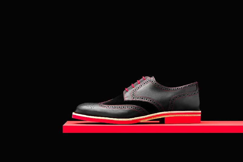 Mens Black & Red Leather Wingtip Dress Shoes