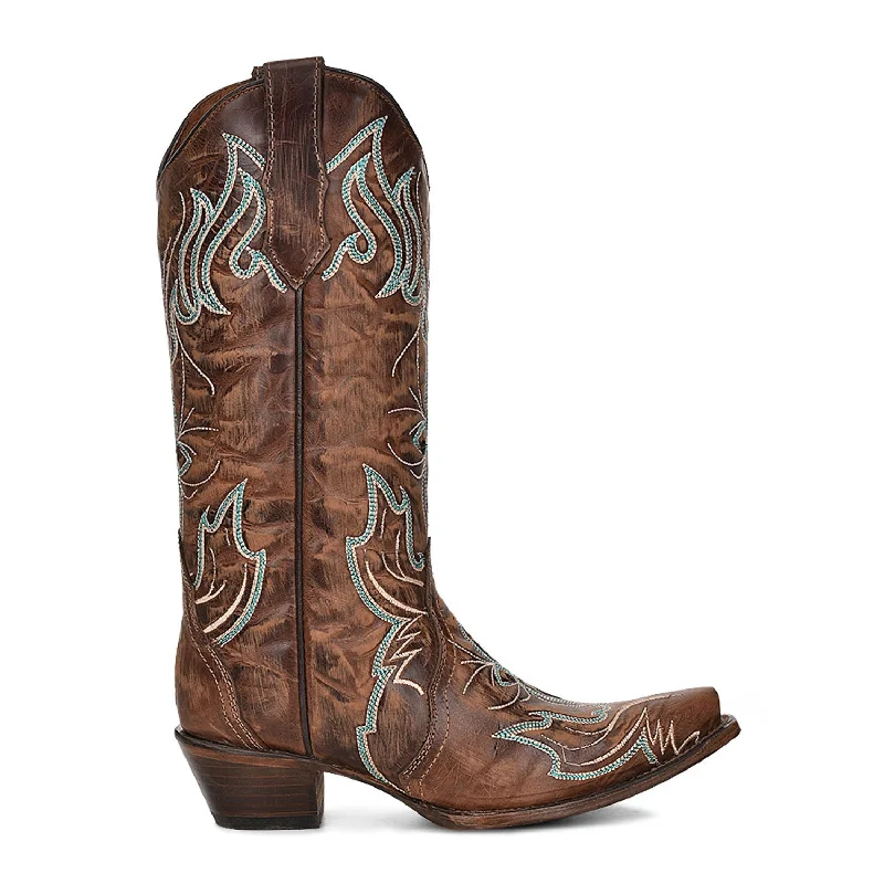 Circle G Womens L5961 Brown Leather Embroidered Western Cowboy Boots