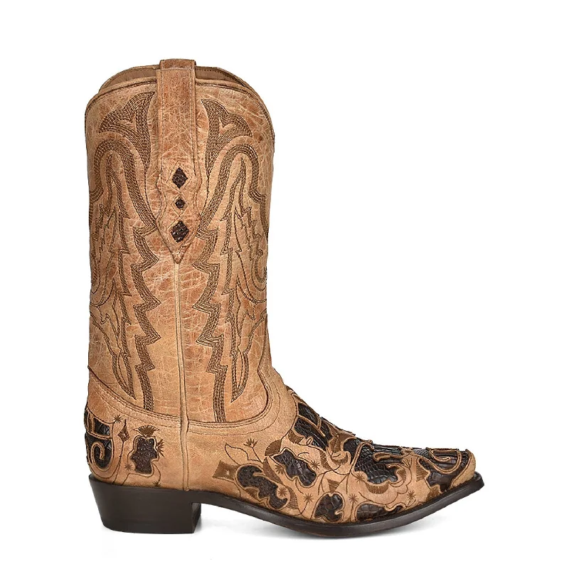 Corral Womens Inlay Snip Toe Chocolate Alligator Leather 12.5in Cowboy Boots