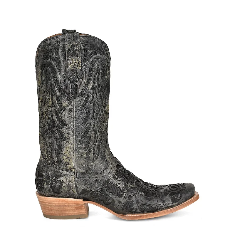 Corral Womens Inlay Horseman Toe Black Alligator Leather 12.5in Cowboy Boots