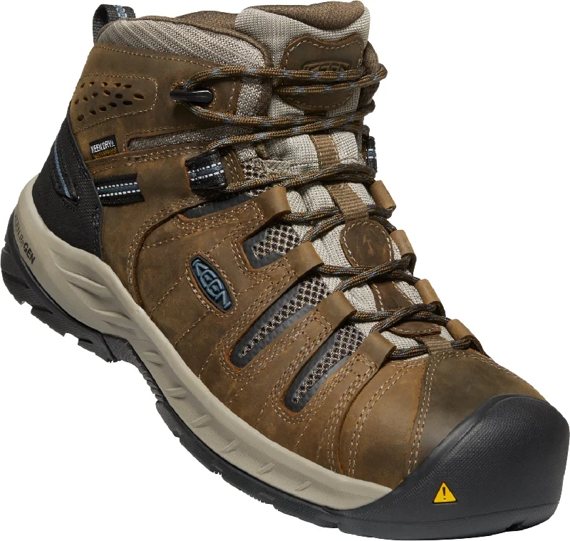 Keen Utility Mens Flint II Mid WP Cascade Brown/Orion Blue Leather Work Boots