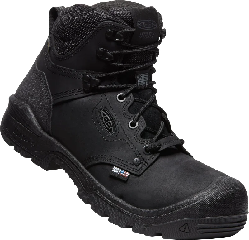 Keen Utility Mens Independence 6in WP Black/Black Leather Work Boots