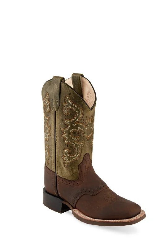 Old West Brown/Wipe Out Blue Youth Boys Leather Cowboy Boots