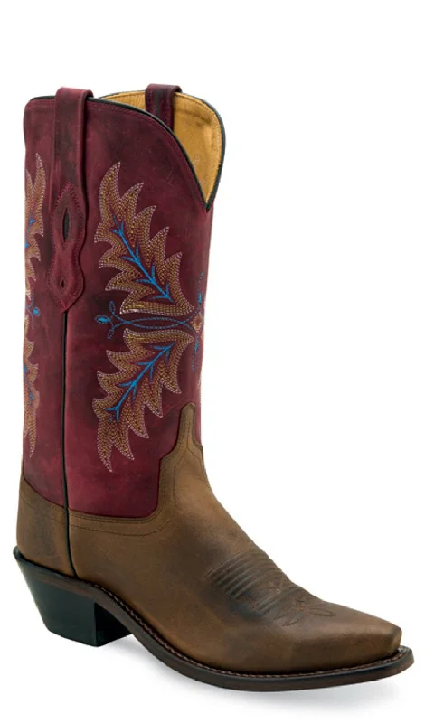 Old West Womens Fashion Wear Cloudy Brown/Cloudy Burgundy Leather Cowboy Boots 8.5 B