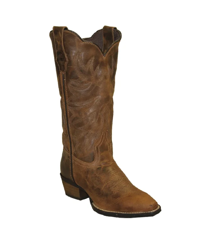 Rawhide Womens 12in Scalloped Top Brown Leather Cowboy Boots