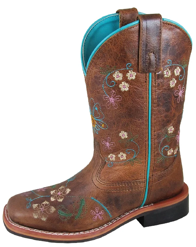 Smoky Mountain Youth Girls Floralie Brown Leather Cowboy Boots