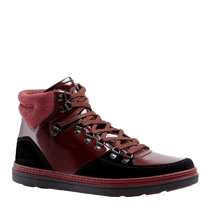 Gucci Men's Contrast Combo   Patent Leather / Suede High top Sneaker