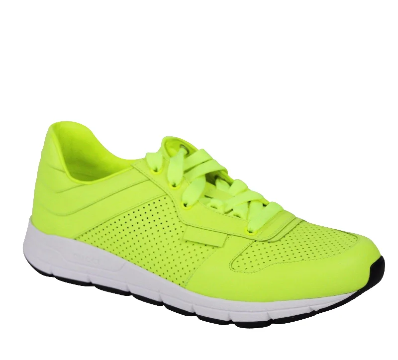 Gucci Men's Lace Up Neon yellow Leather Running Sneakers